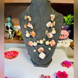 New York & Company Multi-Layered Necklace with Pink and Cream Stones